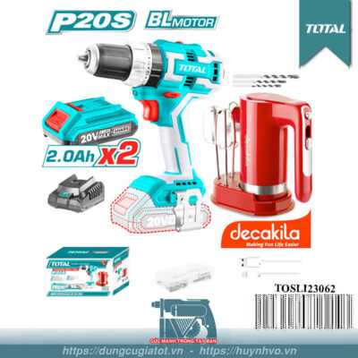 Bộ combo gồm máy khoan pin TIDLI12201 12V,45 tuavít, 16 mũi khoan