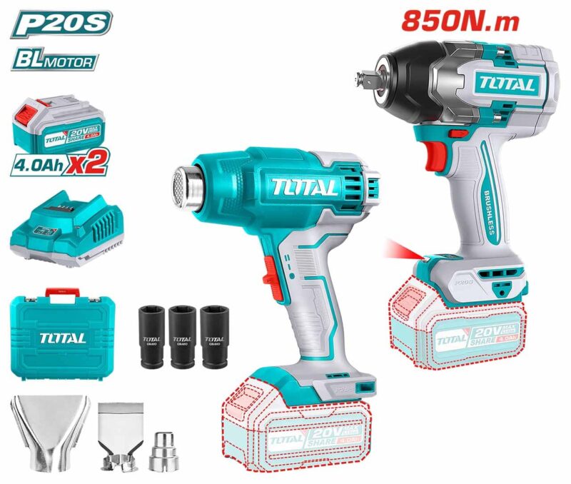 Bộ combo máy siết buloong không chổi than TIWLI2085 & máy thổi nhiệtTBLI200 2 dùng pin 20V
