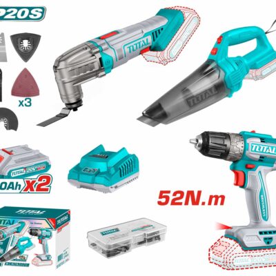 Bộ combo máy cắt gọc đa năng TMLI2022 & máy khoan pin không chổi than TDLI204531 & máy hút bụi TVLI201261 dùng pin 20V