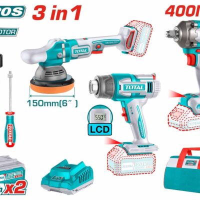 Bộ combo máy thổi nhiệt TBLI2003 & máy đánh bóng TAPLI2015 & máy siết buloong TIWLI20401 không chổi than dùng pin 20V