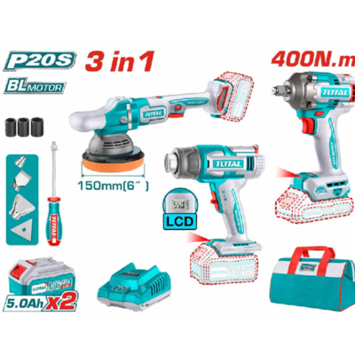 Bộ combo máy thổi nhiệt TBLI2003 & máy đánh bóng TAPLI2015 & máy siết buloong TIWLI20401 không chổi than dùng pin 20V